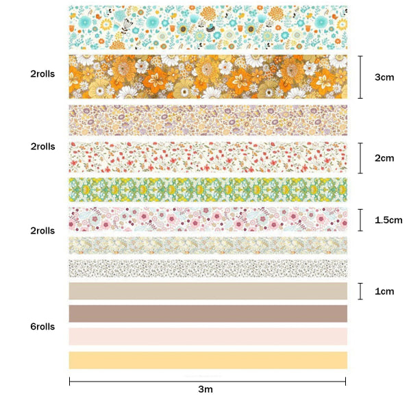 12 rullar blommigt washi-tejpset, blommigt washi-tejp för Bullet