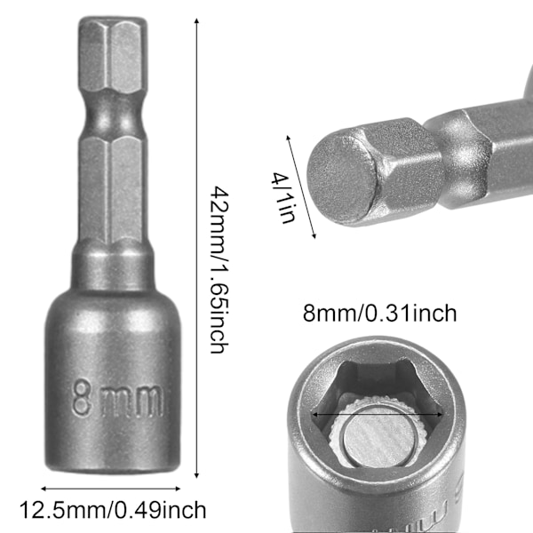 3 stk. hurtigbytte sekskantede skaft - 8 mm