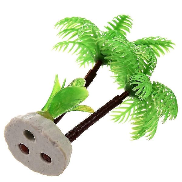 Akvarium Emulert Mini Kokosnøttre Vannplanter Dekor M/ Keramisk Base