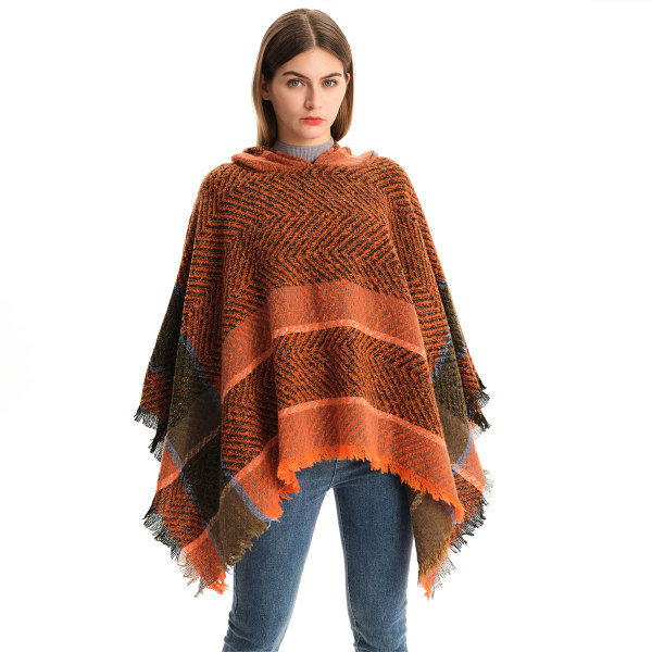 Kvinnors bohemiska aztektryckta filt poncho hoodie cape sjal