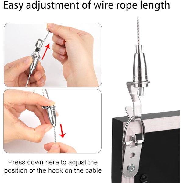 Quick Easy Hanging System, Bærende Justerbart Bildeoppheng Wire Kit, Bred Anvendelse Rustfrie Stålkroker for Bilderammer Kunstverk