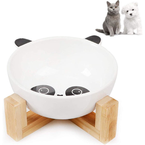 Keramiske Bambus Katte, Keramisk Dyre Skål, Keramiske Hundekatte Skåle, Keramisk Hundeskål Sæt, Kat med Bambus Stativ, Keramisk Hundeskål (C)