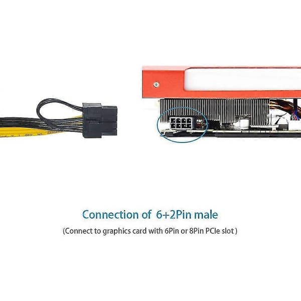 6 stk. 16awg 6-pin PCI-e til 8-pin (6+2) PCI-e (hann til hann) GPU-strømkabel for server for grafikk