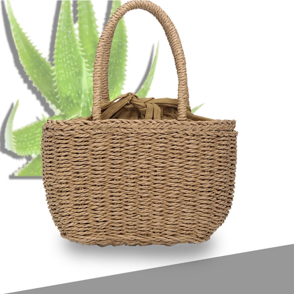 Mote-Håndveske i Straw Weave for Kvinner - Handlepose, Strandveske, Reisekurv (Khaki)