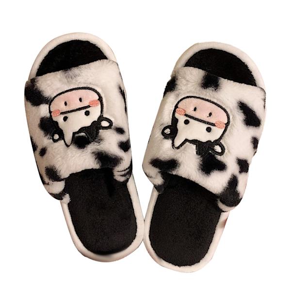 Cartoon Cow Bomullstofflor för Kvinnor, Söt Mysig Fuzzy Kawaii Co