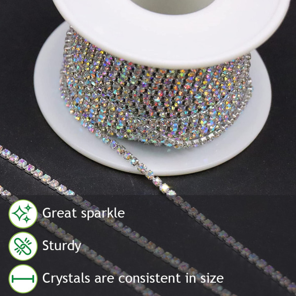 1 rulle 10 Yards Rhinestone Chain, 1,5 mm Crystal Rhinestones Close Chain Roll, Crystal Claw Cup Chain Style 3