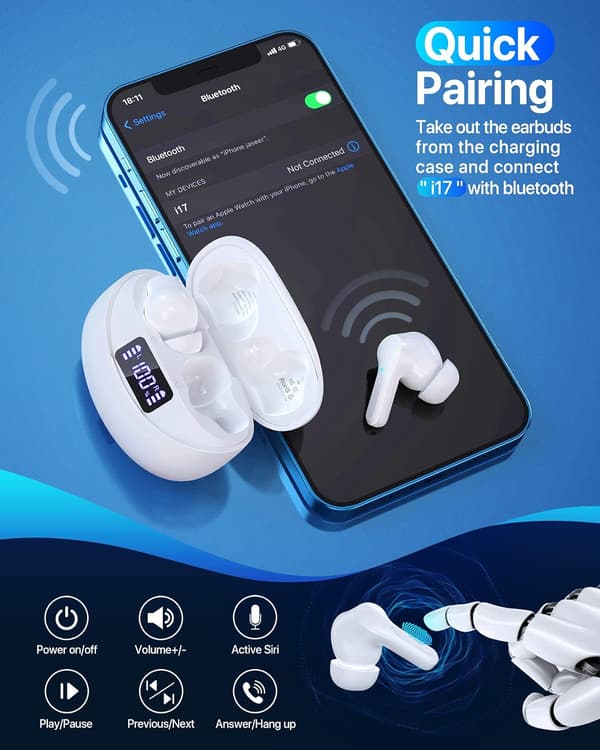 Trådløse ørepropper V5.1 Ørepropper 35 timer spilletid Stereo Lyd In-Ear Bl