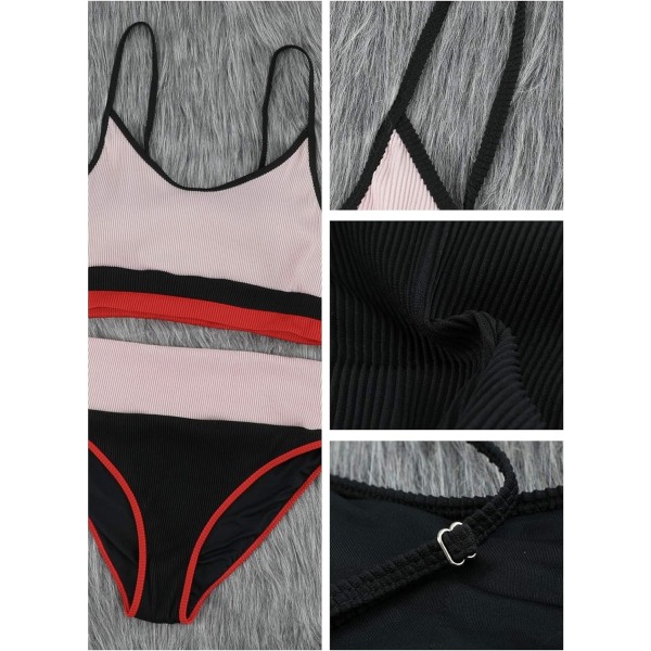 Kvinnors Crop Top Randig Tryckt Hög Midja Cheeky Bikini Set