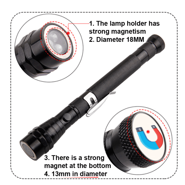 Bärbara LED-teleskopiska flexibla utdragbara LED-fickor