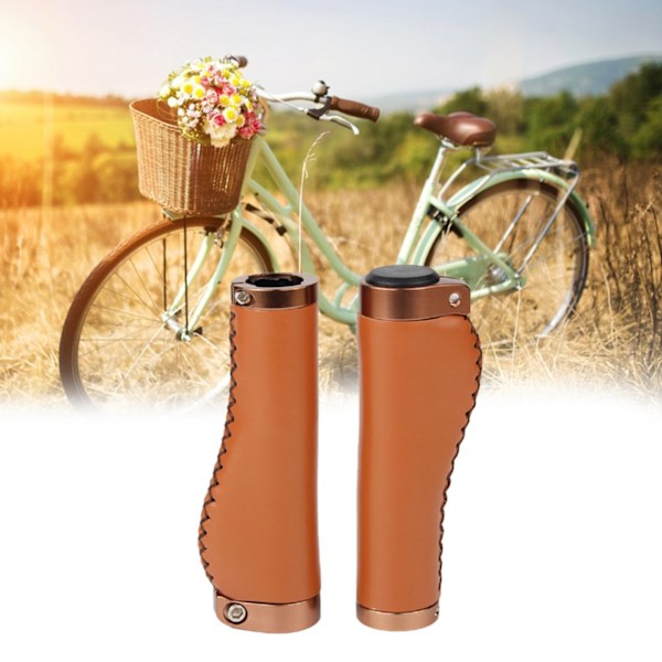 1 par PU-läder Mountainbike Fällbar Cykel Låsbar Handtagsgrepp (Brun)