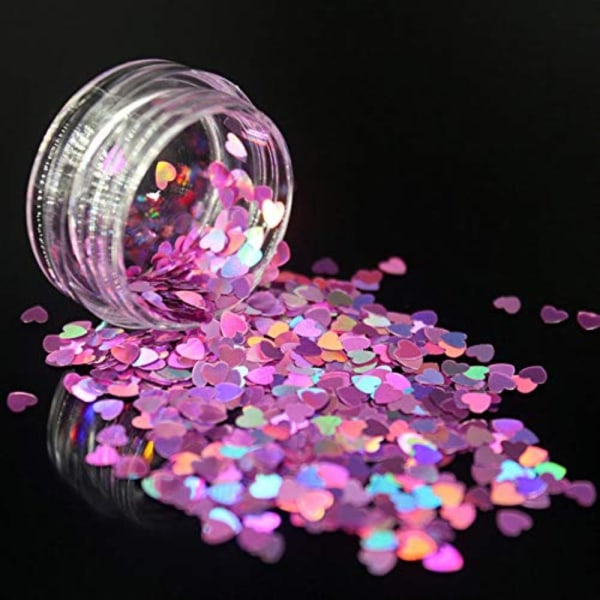 3D Form Laser Metal 12 Kasser Negle Glitter Sekvens Neglekunst Dekorationer Kromatisk Skønhed Holografisk Paillette Tips (Hjerte)