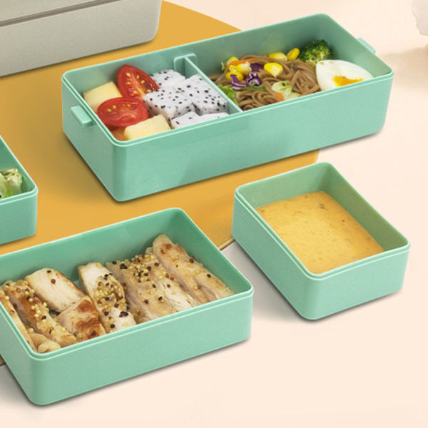Grøn Bento Box Voksen Madpakke 3 Lag Stakbar Madbeholder med 4 Rum til Arbejde Skole Picnic