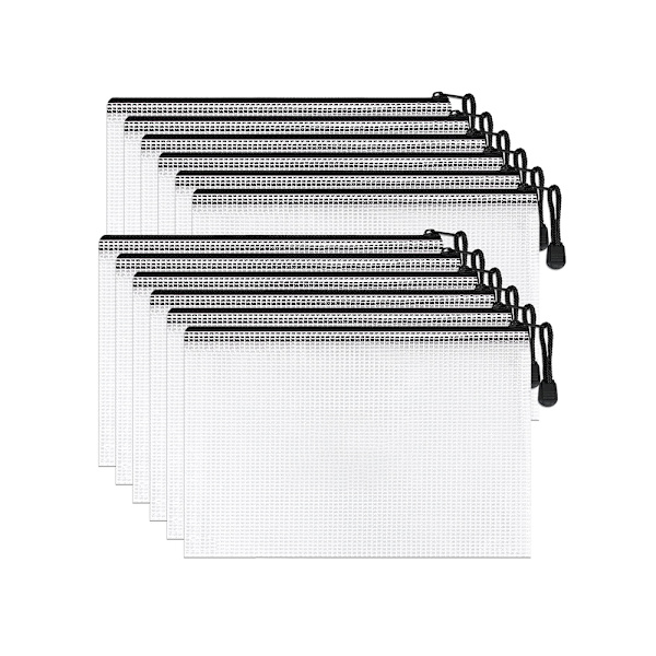 12-pack A3-dokumentportföljer, vattentäta dokumentväskor, dragkedja, A3-plast för kontorsmaterial, dokument, kvitton, papper, provpapper, kosmetika,