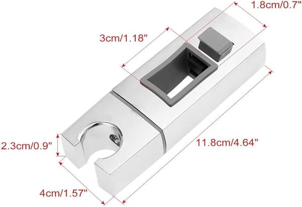Skyvbart dusjhodeholder for skinne - 18 x 30 mm - rektangulær, firkantet