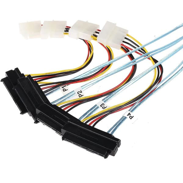 Intern Mini SAS SFF-8643 til (4) 29-pinners SFF-8482-kontakter med SATA-strøm, 1M / 3,3FT