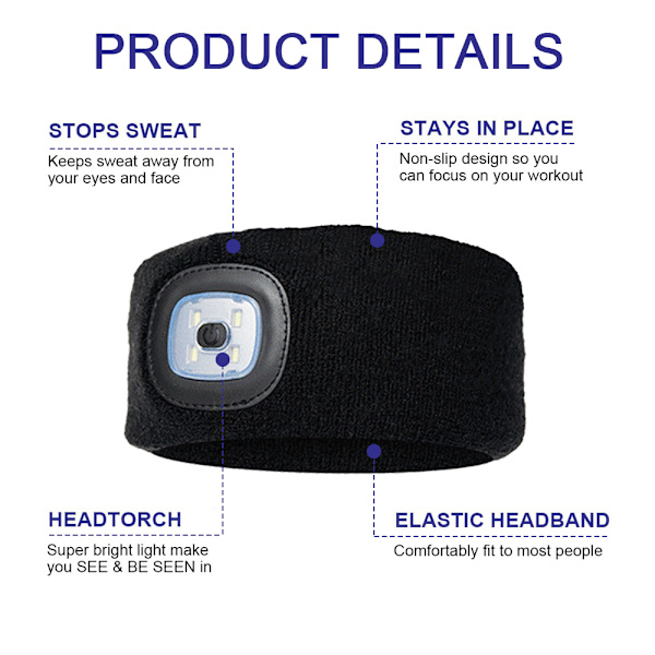 Sportshodeband med LED-lys, USB-ladbart, Unisex-gaver
