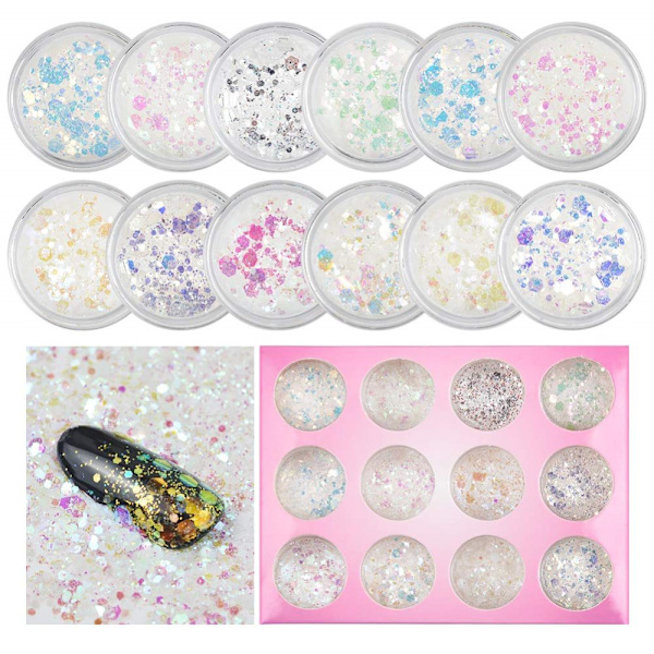 Nagelkonst Glitter Chunky Paljetter Iridescent Mermaid Flakes Ultratunna Spetsar Färgglada Blandade Pailletter För Hår