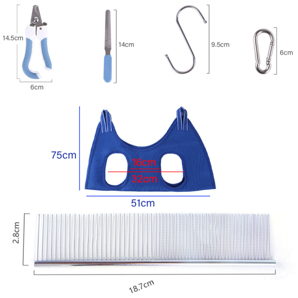 10-osainen lemmikkikoiran hoitohammock-valjaat kynsien leikkaamiseen