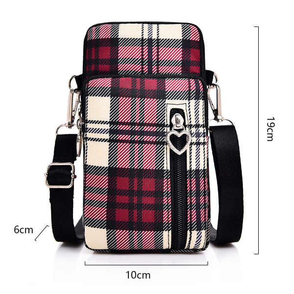 Liten rutig crossbody-plånbokstelefonväska för kvinnor