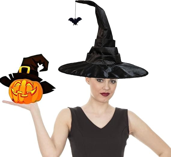 Halloween COS Troldmands-/Heksehat, Maskeradebal og Rollespilsfester, Sort Flagermus Heksehat