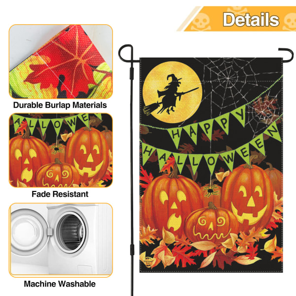 Halloween Haveflag 12 x 18 Tommer, Halloween Flag Burlap