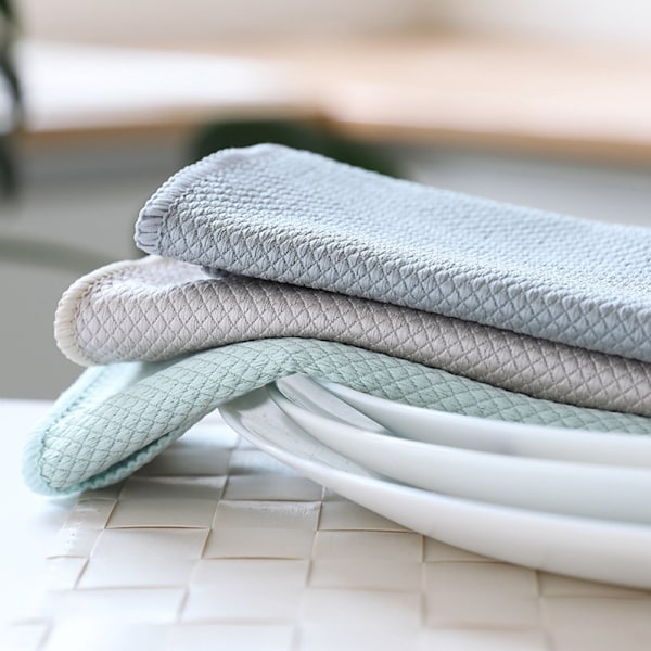 Fiskfjällsmönstrade Mikrofiber Rengöringsdukar, Hög Absorptionsförmåga, Repskyddande Teknik, Snabbtorkande, Luddfri Magisk Torkduk för Mångsidig Användning