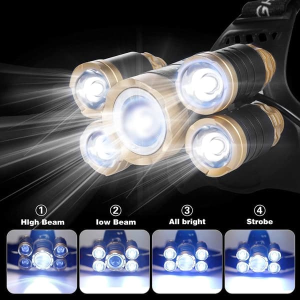 Oppladbar hodelykt Ultra Bright 5 LED-hodelykt F