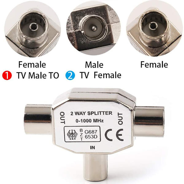 Helmetall TV én-til-to kabel TV 9,5 hann til hunn videokontakt RF tee adapter
