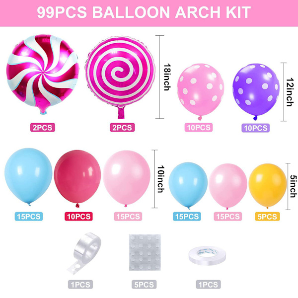 Regnbåge Smileys Godis Folieballonger för Födelsedag Bröllop, Pastell Ballongbåge med Flerfärgade Ballonger Partydekorationer, Latexballonger Godisland