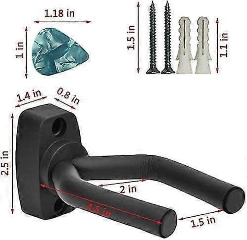 Gitarrväggfäste 3-pack för akustisk gitarr, ukulele, bas, mandolin och banjo, lätt att installera, svart, inklusive 8 plektrum