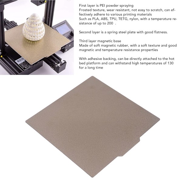 PEI Stålplatta Dubbelsidig Stark Adhesion Enkel Avformning Magnetisk Gummi Platta för Voron 3D-skrivare 305 X 305mm / 12.01 X 12.01in