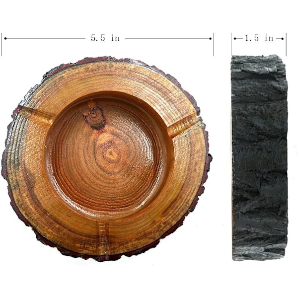 Cigarraskfat i trä för män, Elegant konst & dekoration 14 cm runt, Hållbar askkopp i massivt trä för hem, kontor, utomhusbruk