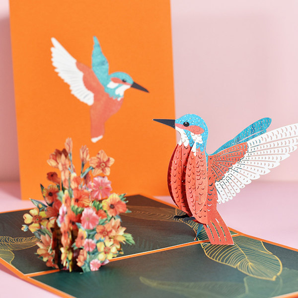 Present till Barn Kolibri Pop Up-kort, Intrikata Detaljer 3D-Grattiskort, Vackert Färgglad Bedårande Fågel Inuti Premiumkort, Alla Tillfällen