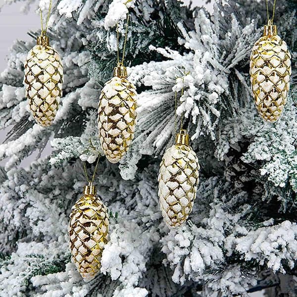 Sæt med 4 juletræspynt, 10 cm kogle-ornamenter – Guld Gold