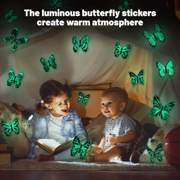 96 Stykker Butterfly Vægstickers, Gløder i Mørket Sommerfugle Dekoration
