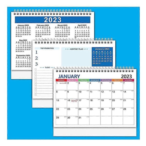 2 stk. skrivebordskalender, 12 måneder, stående, med blokk
