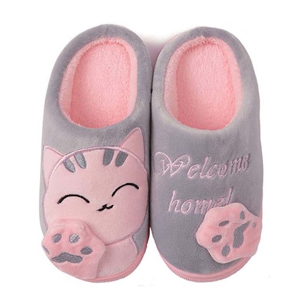 Piirretty onnenkissa puuvilla-tossut, harmaa, koko 38-39