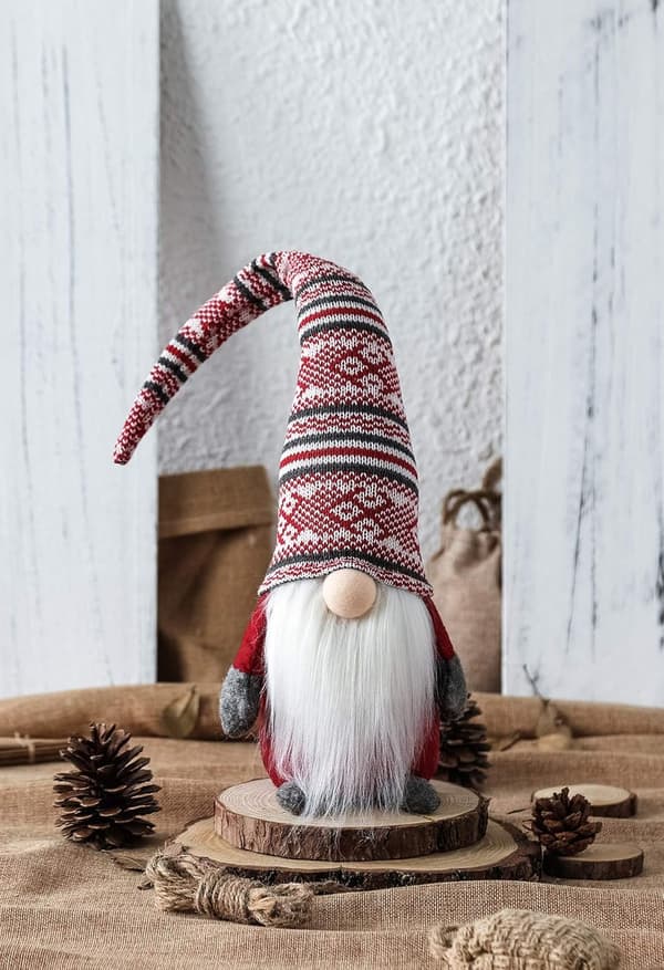 Håndlavede juleelfdekorationer, Thanksgiving-dagsgaver, svenske nisser (rød stribe - 36,8 cm)