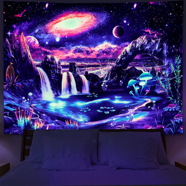 Psychedelic Tapestry Glow in the Dark Tapestry UV Reaction