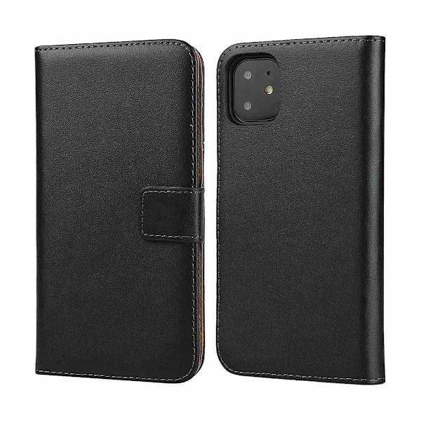 iPhone 11 Pro Max - Wallet Case i Ægte Læder - Vælg Farve! Sort