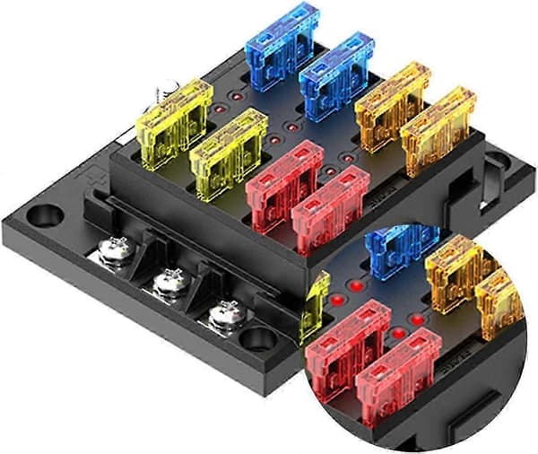 12-volts säkringspanel, båtsäkringspanel med LED-indikering, 6-kretsars säkringsbox