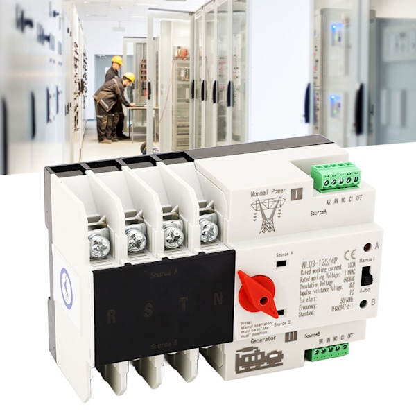 Dual Power Automatic Transfer Switch 4P Rail Mounted Generator Changeover Switch 100A AC110V