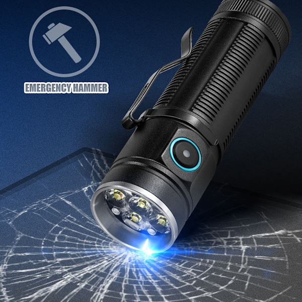 XC03 Ficklampa Hög Lumen Max 3000 Lumen, Uppladdningsbar Kraftfull Ficklampa med Hög Effekt 6* LED, 5-Läges Ficklampa, Kompakt Ficklampa