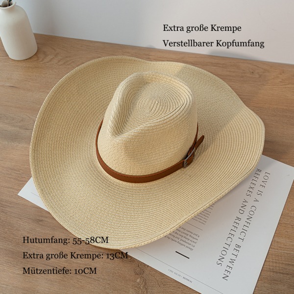 Unisex Cowboyhatt, Halmhatt, Herr Westernhatt, Sommar Solhatt, Halm Panamahatt