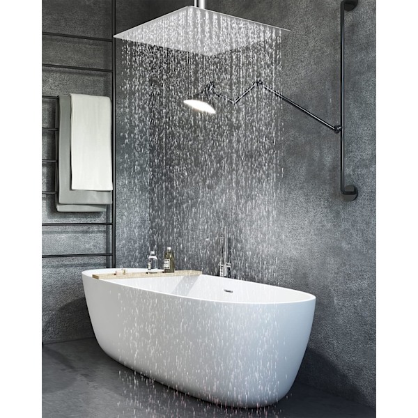 Brustet Stål Bruseshower - Vandbesparende Bruseshower, 30CM Kvadratisk Bruseshower, Universal Regnbruseshower 1/2 Tomme Gevind, 360° Drejelig