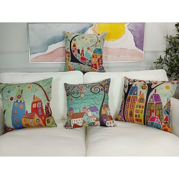 Set med 4 LONGZIMING kuddfodral, bomull, 45x45cm, flerfärgad