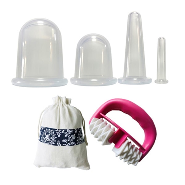 4 stk Vakuumkopper + Massasjevals Silicone Cupping Set, Ansikts-