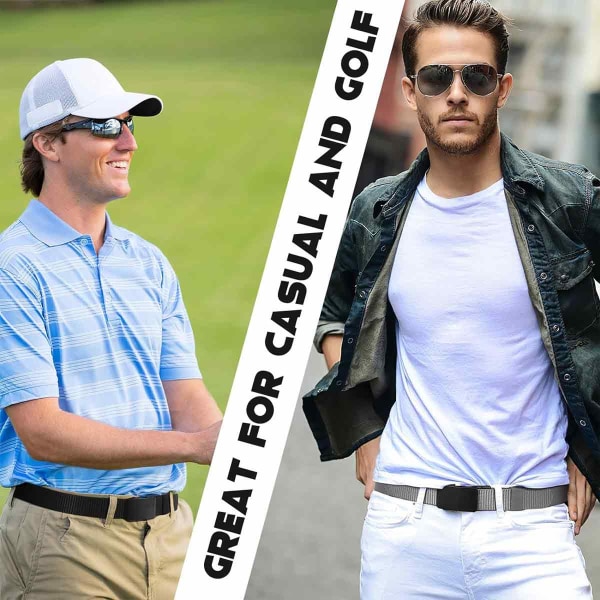 Elastisk stretchgolfbälte, 2-pack nylonbälte med spärr för män, avslappnade bälten, justerbar passform