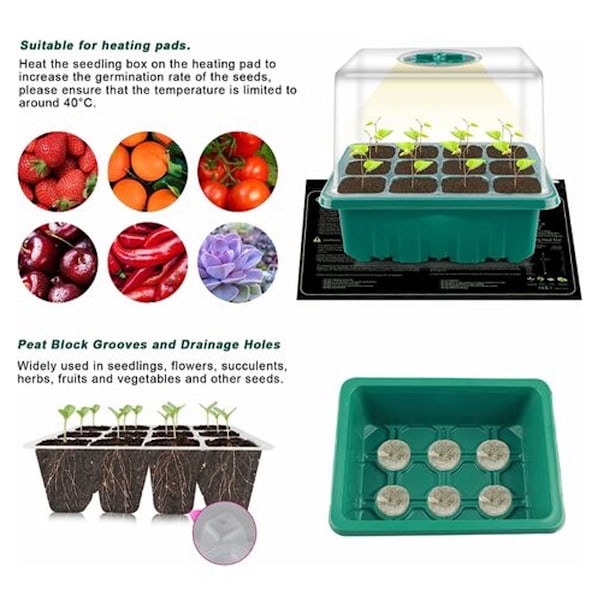 Seedling Oasis: Intelligent Fröstartkit, Fullspektrum LED Växtlampa För Förbättrad Tillväxt, Justerbar Ljusstyrka & Förhöjd Lockdesign, 5 st