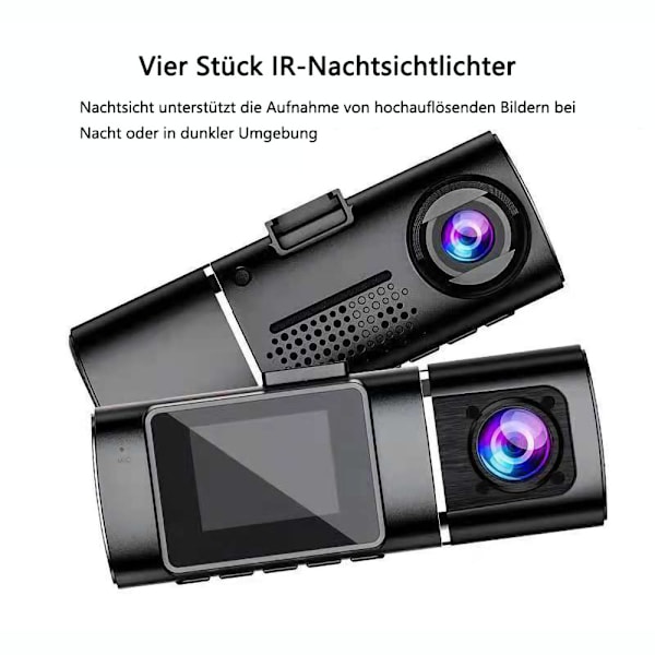 Dashcam bil dobbelt 1080P HD infrarød nattesyn bilkamera forreste interiør